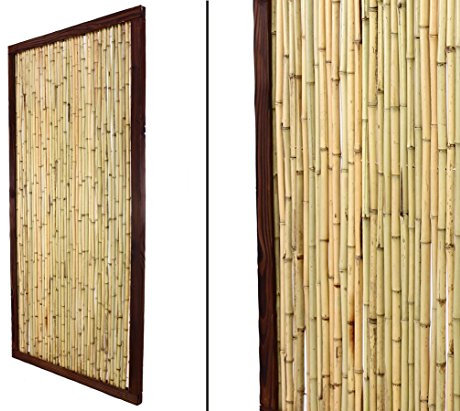 Bambuszaun KohSamui Klassik 180 x 90cm mit dünnen Bambusrohren im dunklen Holzrahmen - Bambuswand Sichtschutzwand gerahmt 1,8m x 0,9m