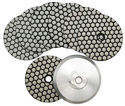SHDIATOOL Dry Diamond Polishing Pads 4 Inch Set of 7 Pieces Plus Alu Backer for Granite, Marble, Stone Sanding and Grinding