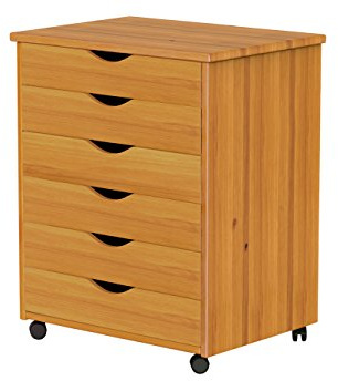 Adeptus Original Roll Cart, Solid Wood, 6 Drawer Extra Wide Drawers Roll Carts, Medium Pine