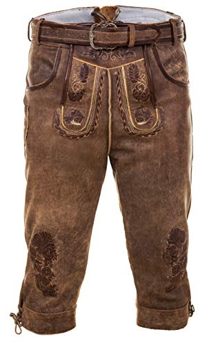 Bayerische Traditionelle Kniebund Lederhose Thomas mit passenden Trachtengürtel Gr. 44-68