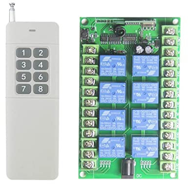 Funkempfänger Fernbedienung Fernsteuerung Funkschalter mit Drahtlose Multifunktions Fern elektrische Schalter Motor 12V 24V DC 8 Kanäle Empäfnger + Adapter Steckdose 500M hoch reichweite