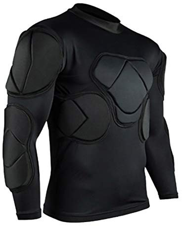 QIKEGooods Men's Long Sleeve Goalkeeper Padded Shirt Football Protective Gear Set Training Suit for Soccer Rugby Basketball Paintball Rib Protector Shirt
