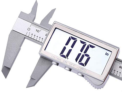 KATSU Digital Caliper 150mm 6 Inch, Large Display Imperial and Metric Units Fraction Conversion Carbon Fiber Electronic Vernier Measuring Tool in Plastic Storage Case 40141566