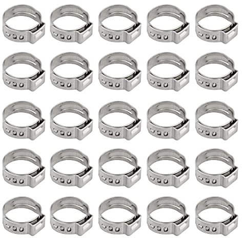 ISPINNER 25 Stück 304 Edelstahl 13,7–16,2 mm Einzelohr-Schlauchschellen