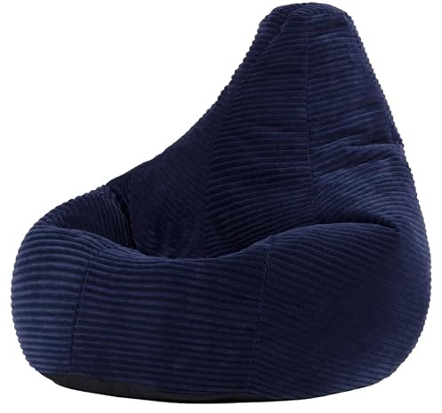 Icon Dalton Sitzsack Kinder, Dunkelblau, Flauschiger Cord Stoff, Sitzsack Cord mit Füllung, Bequemer Kinder Gaming Sessel, Kuschelsessel, Lese Sessel, Schlafzimmer, Kinderzimmer, Spielzimmer