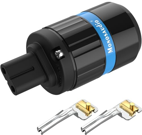Monosaudio F184R HiFi Netzstecker Schwarz 25A 250V C7 IEC Buchse | 99.998% Rotes Reines Kupfer, Rhodiniert, Abbildung 8 C7 Steckdose, Netzkabel