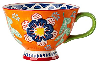 Bicuzat Hand-Painted Floral Pattern Large Capacity Ceramic Coffee Mug Jumbo Mug Tea Milk Cereal Mug Breakfast Cup for Home Kitchen 14oz