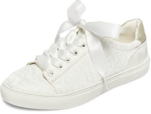JIAJIA 8834A Hochzeitsschuhe Braut Turnschuhe Wohnungen Braut Tennisschuhe Spitze Turnschuhe Farbe Elfenbein,Größe 39 EU (5.5 UK)