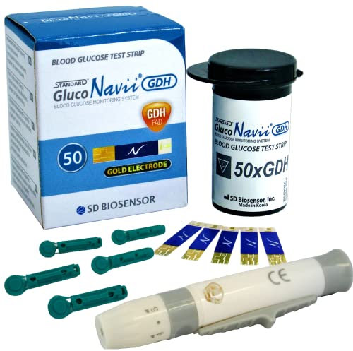 GlucoNavii Blood Glucose 50 Test Strips + Lancing Device + 50 28g Lancets