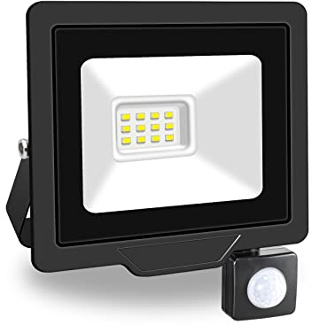 PICAA 10W LED Flood Light Outdoor, Security Light with Motion Sensor 6500K | Waterproof Floodlight, Super Bright Wall Lamp, for Garden, Yard, Garage, Patio,Warehouse, Parking Lot Cold White
