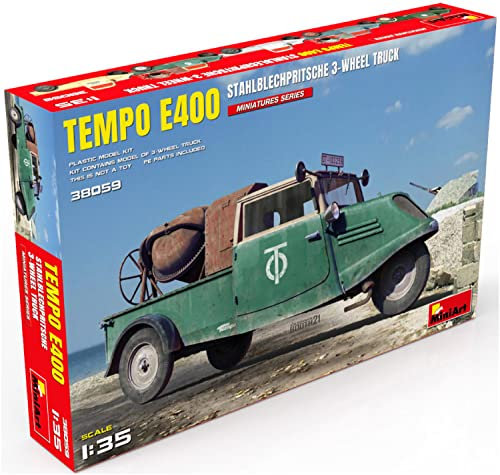 Mini Art 38059 1:35 1:35 Tempo E400 Stahlblechpritsche 3-Rad - originalgetreue Nachbildung, Modellbau, Plastik Bausatz, LKW Bausatz, Auto Bausatz, Bausatz für Erwachsene