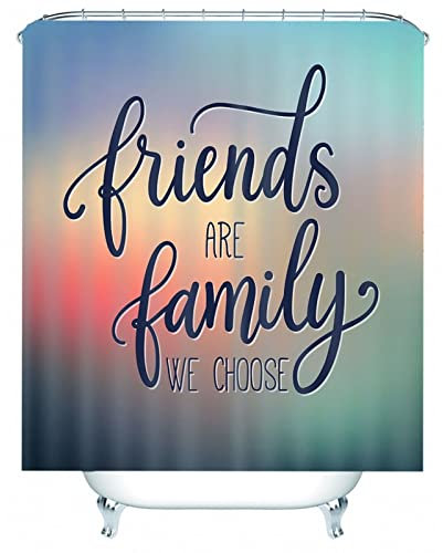 Whoiy Duschvorhang Schwarz Stoff, Duschrollo Um Die Ecke 150X200cm Polyester Duschvorhänge Freunde Sind Familie, Die Wir Wählen Cyan für Badezimmer