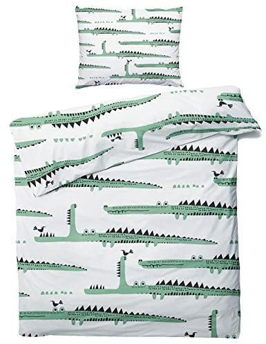 ZDABAOEC Krokodil Kinderbettwäsche 100x135 Jungen, Weiche Microfaser Kinder Baby Bettwäsche 2er Set - 1 Bettbezug + 1 Kissenbezug 40x60, mit Reißverschluss, Wende Motiv