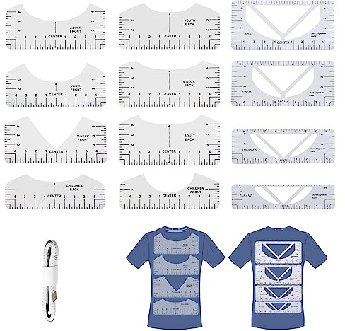 12 Stücke T-Shirt Ausrichtungslineal,T-Shirt Zentrierung Werkzeug | PVC T-Shirt Schablonen-Lineal,T-Shirt Lineal Führungswerkzeug Set für V-Ausschnitt,für Erwachsene, Jugend und Kinder