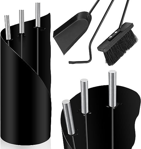 Herrselsam Kaminbesteck Set 4 teilig Kaminzubehör mit praktischer Kaminaufbewahrung für Küche Haushalt Wohnen Wohnaccessoires Deko Kaminreinigungsset Kaminwerkzeuge Schwarz