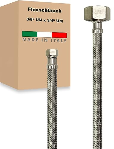 Flexschlauch ÜM x ÜM Edelstahl Panzerschlauch Anschlußschlauch Sanitär Armaturenschlauch Hauswasserwerk Made in Italy (3/8 x 3/4 - 1000 mm)