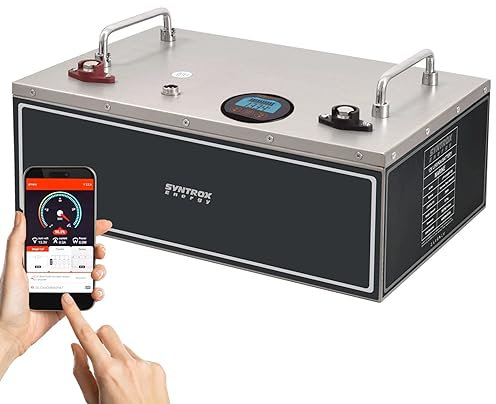 Syntrox Energy Lithium LiFePO4 Batterie, Frostsichere Wohnmobil Batterie 12V, Edelstahlgehäuse, Geringes Gewicht, Hoher Endladestrom (200Ah)