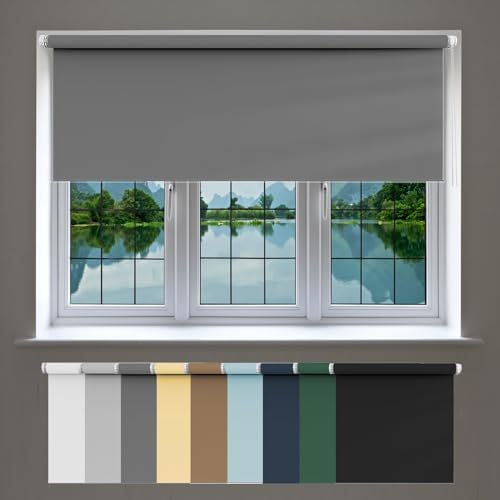 Verdunkelungsrollo 70 x 170 cm, Sichtschutz und Sonnenschutz Blickdicht, Rollos Für Fenster Innen, mit Aluminium-Schienen, für Dachfenster, Dunkelgrau