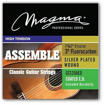 Magma - 1 Satz beschichteter Saiten für spanische Gitarren aus versilbertem Kupfer, 1° und 2° Nylon Glas, 3° Flurocarbon - Hochspannung - (GC120AED)