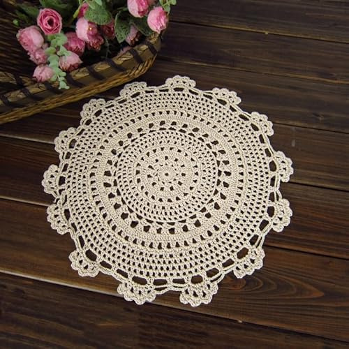 Lioaeust Handgefertigte Häkelspitze Baumwoll-Tischdecke, Vintage-Deckchen für Esstisch, Beige, 13 cm Durchmesser, leicht zu reinigen, für Café und Buchhandlung (13 cm)