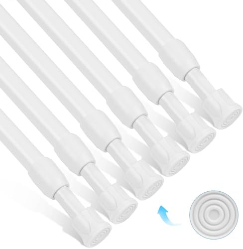 HOTUT 6 Pcs Net Curtain Rods Extendable, 18-28cm Tension Rods for Curtains, No Drilling Rustproof Adjustable Small Spring Tension Rods Extendable Cupboard Bars for Windows, Kitchen, Bathroom, Wardrobe