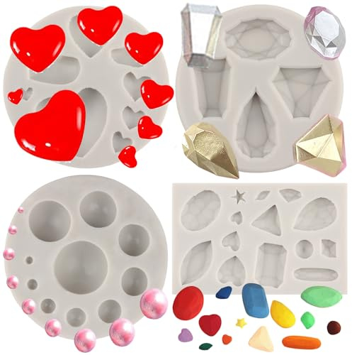 MYPRACS Mini ädelstenar silikonform pärla diamantbrosch silikon fondant form halvsfärboll silikon chokladform för tårtdekoration muffinsdekoration choklad polymer lera tuggummi, klistra set med 4