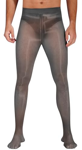 Aislor strumpbyxor för män transparent glänsande nylonstrumpor med dragkedja i grenen stretch leggings strumpbyxor underkläder nattklubb, En svart, XL