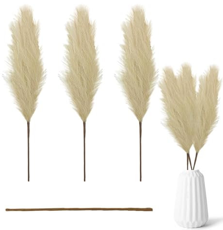 Pampas Secas Decoracion, 3 Piezas 110cm Flores Secas Naturales, Naturales Hierba De La Pampa Decoración, Ramo De Flores Secas, Hierba De Pampa Esponjosas para Decoracion Boho Fiestas Bodas