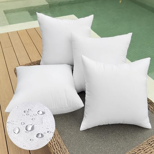 QSWRD Lot de 4 coussins décoratifs imperméables pour meubles de terrasse, porche, canapé, sofa, rembourrage de couvre-oreillers, taille M, blanc (40 x 40 cm)