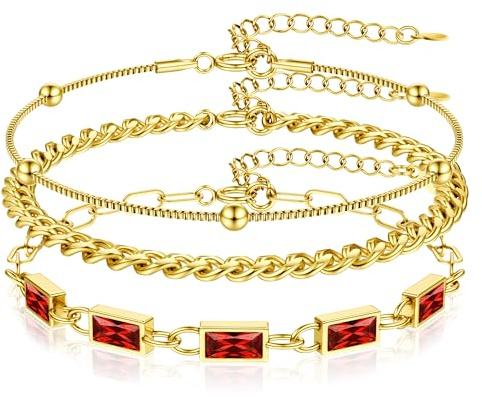 YADOCA Gold Armband für Damen Mädchen, 18K Gold Vergoldet geschichtet Schmuck Armband Set zierlich Stapelbar Armbänder Link Büroklammer Kette Geschenk für Frauen Mädchen -Rot