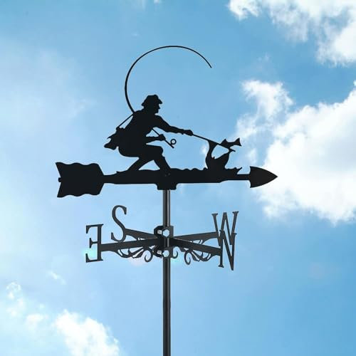 Wetterfahne – Fisherman & Fish Wetterfahne aus Edelstahl mit Erdspieß und Wandbefestigung, Richtungsanzeige der Windfahne für Gartenpavillon-Dekorationen auf dem Bauernhof, Hof, Fischer