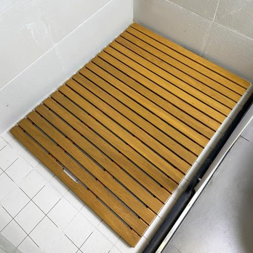 Badematte aus Bambus mit Holzwachsöl, rechteckige Badematte aus Holz, Mehrzweck-Bambusmatte, rutschfeste Duschmatte, Lattendesign, Griffdesign, für Küche, Badewanne, Toilette, Fußmatte, Haus