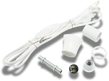Elektro-Set für DIY-Lampe – E14 Fassung Weiß mit Kabel – Ohne Lampenschirm – Inkl. Handschalter & Montageanleitung – Hanna's Laden