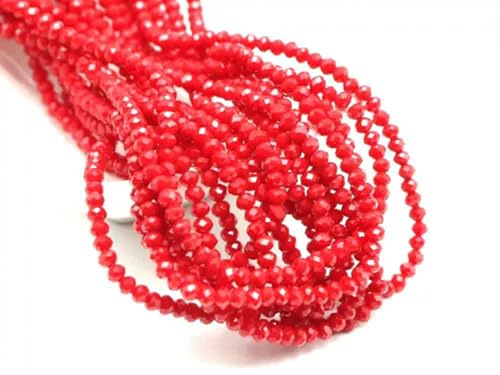 300 Cuentas de Cristal facetadas Redondas de 2 x 3 mm, Color a Elegir: Coral Rojo