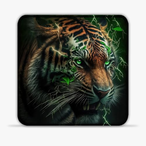 LJSPTU Tapis de Souris néon Tigre 20x20cm Tapis de Souris en Tissu SU avec Coutures Anti-effilochage et pour Un contr?Le de précision Compatible avec Les Souris Laser et optiques