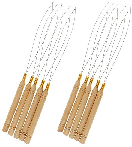 minkissy 10piezas Aguja De Bucle Para Extensiones De Cabello Herramienta De Madera Microanillos Kit De Crochet Para Extensions De Cabello Para Hacer Peinados Anillo Crochet