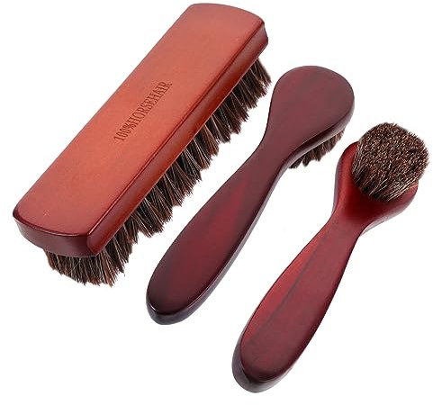 Kit de Brosses à Chaussures 3 Pièces en Bois, Nettoyage Cuir