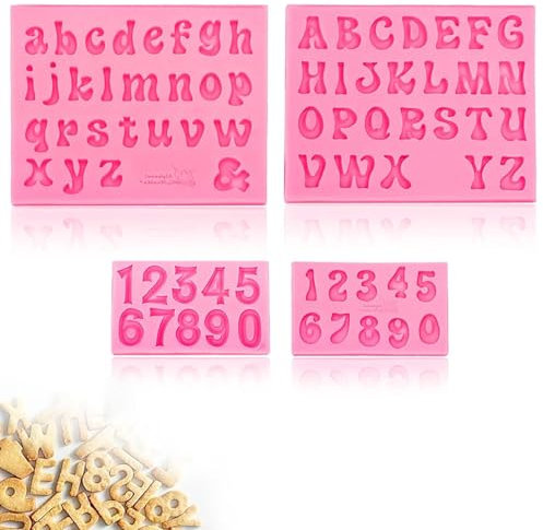 4 PCS Chocolate Letter Moulds, Silicone Letter Mould Alphabet Candy Fondant Making Tray Edible Letters Mold Reusable 3D Letter Moulds for Cake Decorating