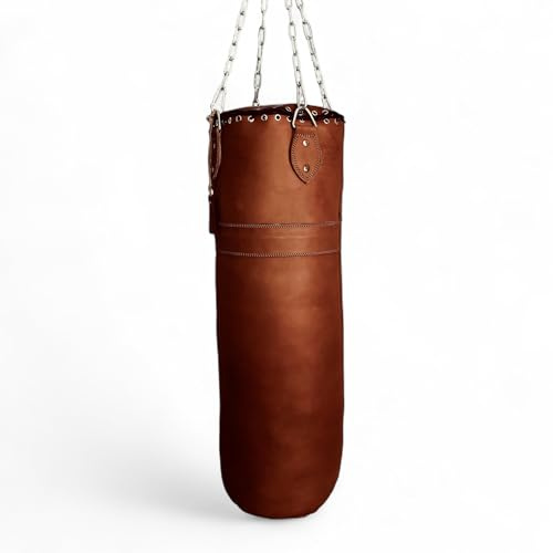 Geoffrey Boxsack aus Leder, Vintage-Stil, mit Ketten, Retro-Stil, 100 cm, Antikbraun