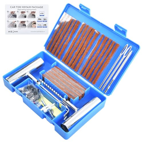 DODUOS 58 Pezzi Kit Riparazione Gomme Moto, Kit Ripara Gomme Kit Riparazione Pneumatici Auto, Ripara Gomme Auto Kit Foratura Moto per Auto, Moto, Camper, Suv, Jeep, Camion, Atv, Trattore
