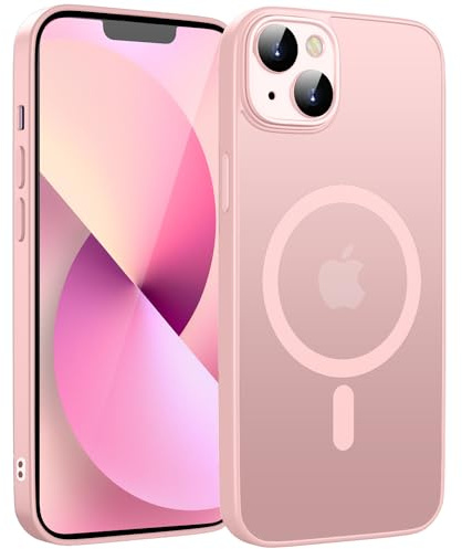 KPPIT Magnetisch für iPhone 13 Hülle 6,1 Zoll Kompatibel für Magsafe,[Militärnorm Schutz Handyhülle] Durchscheinende Matt Kratzfeste Rückseite Schutzhülle Hülle für iPhone 13 Case,Rosa