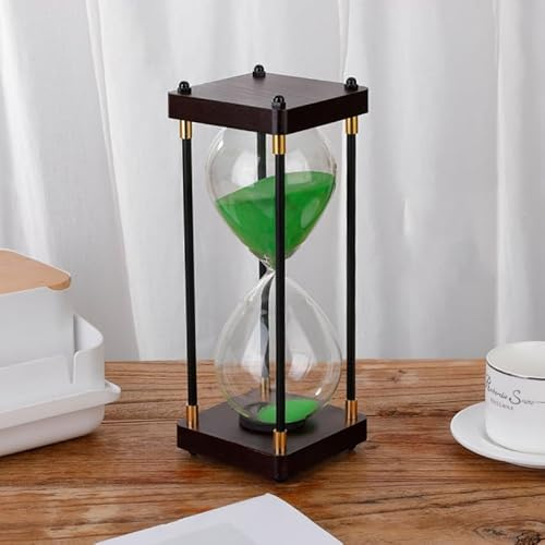 Aartner Clessidra trasparente, 60 minuti, cornice in legno e metallo, clessidra decorativa, sabbia nera, regalo grande per adulti e bambini (verde)