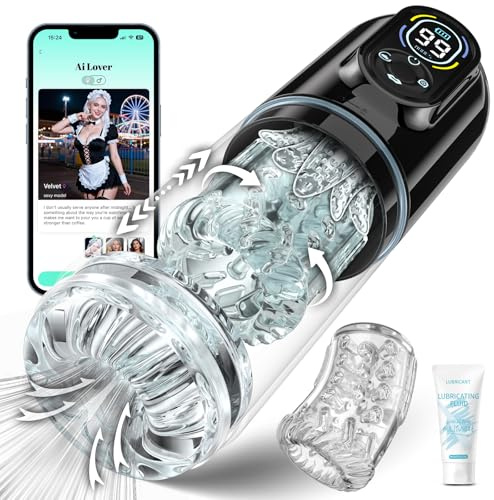 Masturbateurs Masculins Sex Toys Automatiques avec APP, Masturbâteur Homme Mains Libres avec 9 Modes Télescopiques & Rotation & Succion et Vibration, Vaginette Ultra Réaliste Masturbateur Homme Sextoy