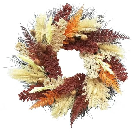 Herbst Farnblättrige Weizenähren Kränze für Haustür,50cm Herbstdeko für Innen Haustür Mantel Outdoor Türen Bauernhof Garten Hochzeiten Parties für Halloween Erntedankfest Dekor