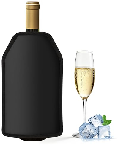 Oaioya 1-pack kylhylsor för vin och champagne 23,5 x 15,5 cm, treskikts isolering, Prosecco flaskkylare, 6 timmar iskall, svart, håller dryckerna iskalla för middagsfester picknick