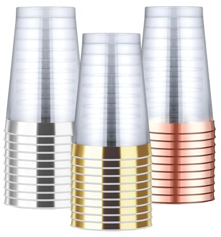 XMDROU 30Pcs Clear Hard Plastic Cups Reusable Clear Plastic Cups Gold Rimmed Plastics Tumblers Cup 12oz Plastics Glasses 360ML Drink Cup for Parties Weddings Events Cocktails Wine Juice and More