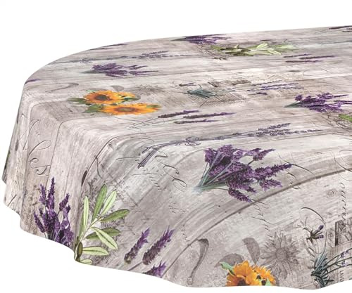 Wachstuchtischdecke Tischdecke abwaschbar Wachstischdecke pflegeleicht wasserabweisend Lotuseffekt Gartentischdecke Provence Oval 180 x 140 cm Schnittkante