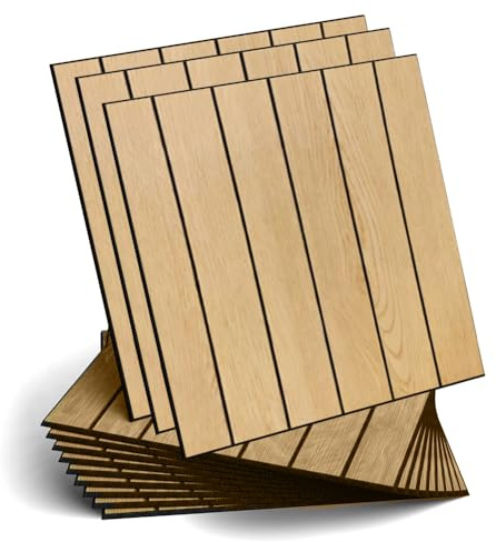LOMUG Lot de 12 panneaux muraux autocollants aspect lattes de bois - 30 x 30 cm - Panneaux muraux décoratifs en PVC - Absorbent le bruit - Pour salon et chambre à coucher - AC-009