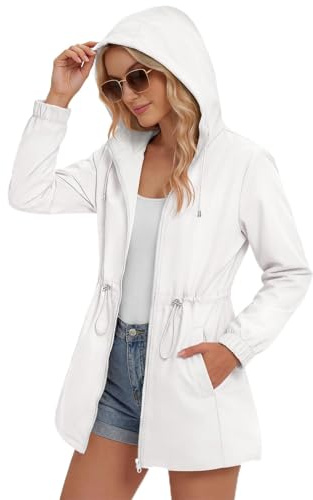 Zando Plus Size Rain Jackets Women Waterproof - Lightweight Raincoat for Women Packable Womens Rain Jacket with Hood Outdoor Windbreaker Spring Jacket Travel Raincoats for Hiking Walking White 2XL