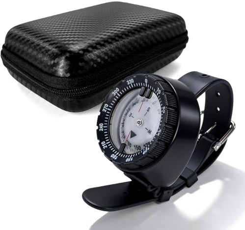Scuba Compass Outdoor Waterproof Wrist Compass with Case for Outdoor Sports Diving Sailing Hiking Survival Emergency Scuba Diving Compasses 5ATM Dive with TPU Watchband (Black)